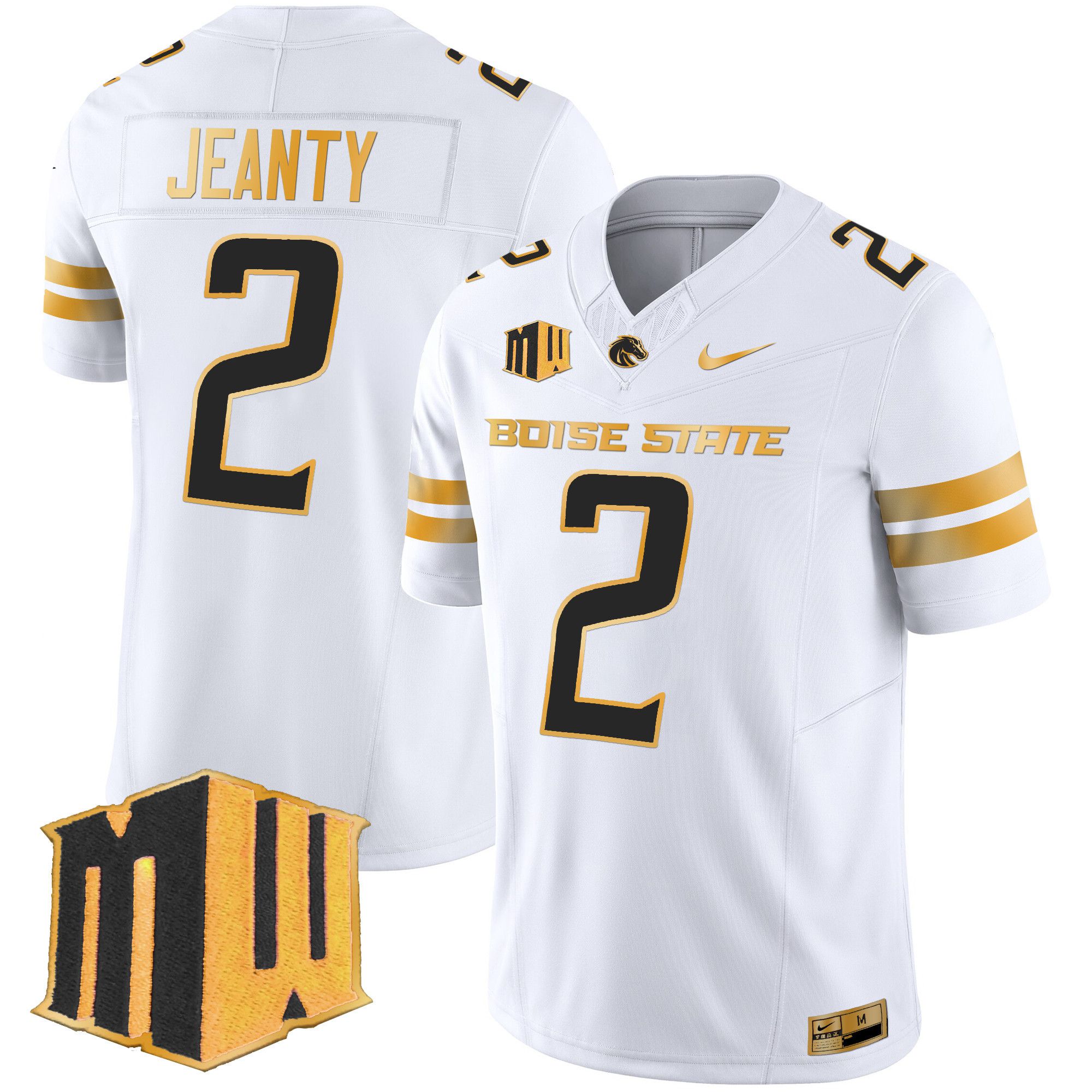 Men Boise State Broncos #2 Jeanty White Nike 2024 Gold Vapor Limited NCAA Jersey